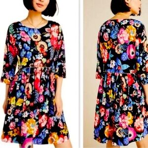 Maeve Floral Print Dress‎ Women XS Multicolor Fit and Flare 3/4 Sleeve Party